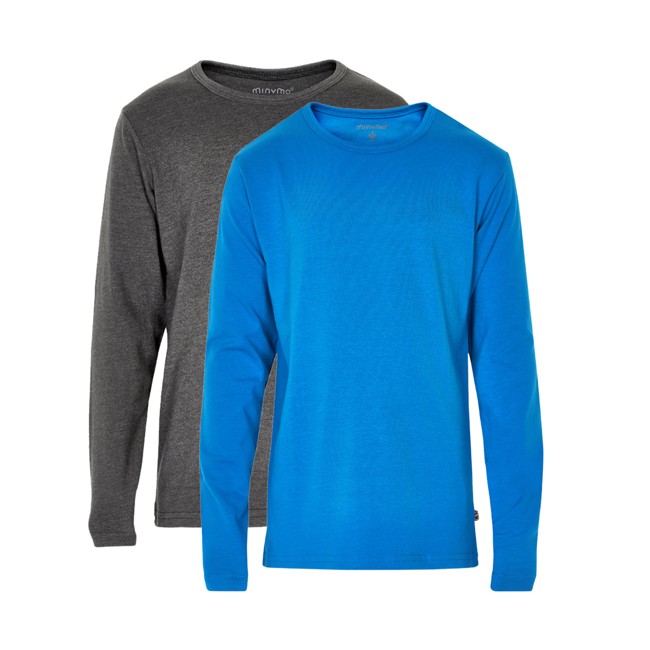MINYMO  - T- shirt, Langærmet - Blå + Mørke grå 2-pak