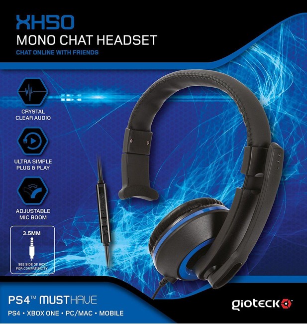 Gioteck XH50 Blue Wired Mono Headset for Xbox One/PS4/PC DVD/Mac OS/Wii U