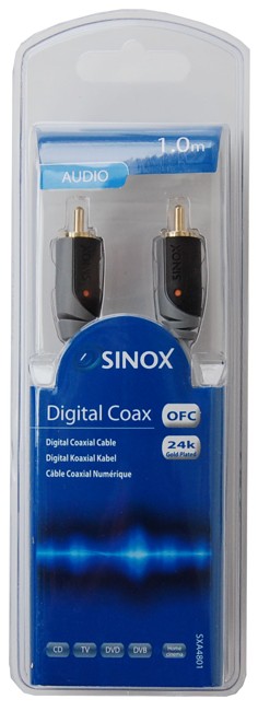 Sinox Coaxial Digitalkabel - 1,0 m, Grå/Sort