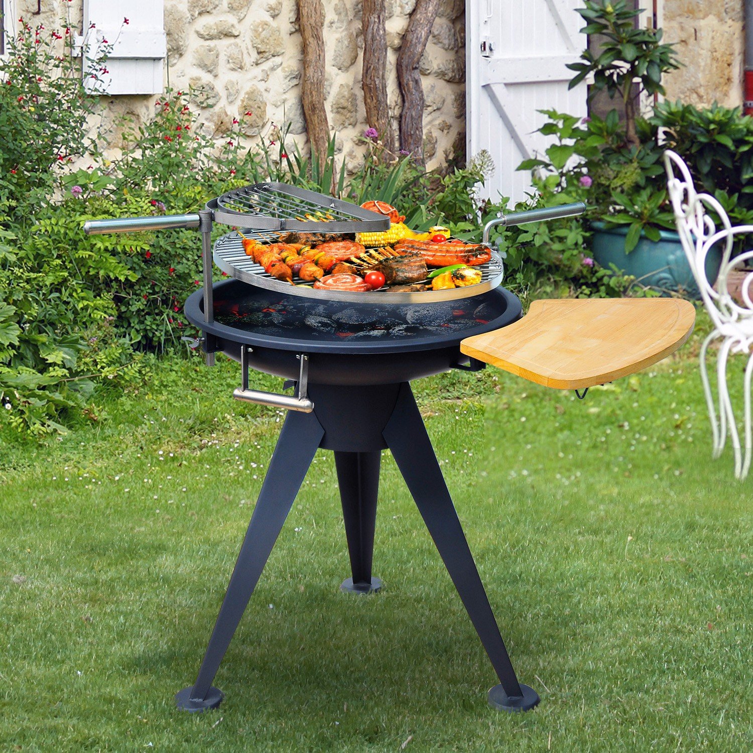Outsunny Outdoor Garden Patio Adjustable Barbecue Double Grill Charcoal Bbq Party Cooking Fire Pit With Cutting Board Black ?borderless=1&width=1920