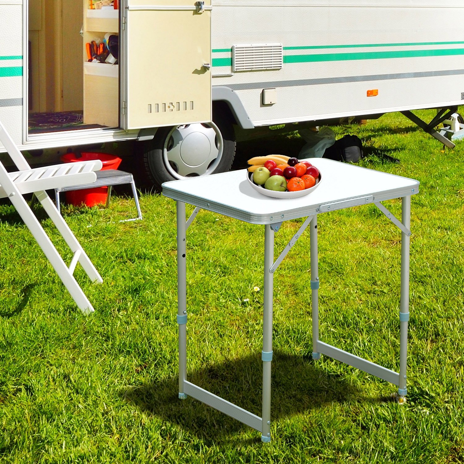 Portable Folding Camping Picnic Table Outdoor Garden BBQ Aluminium Carry Handles 
