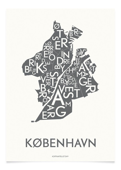 Kortkartellet - København Plakat 40 x 55 cm - Koksgrå