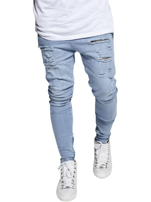 SikSilk Distressed Drop Crotch Jeans Blue