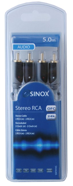 Sinox Phono kabel - 5,0 m, Grå/Sort