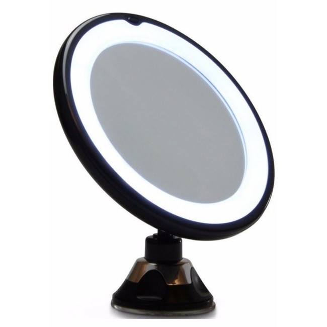 UNIQ® 10x Magnifying Suction Mirror With Bright LED Light - Black