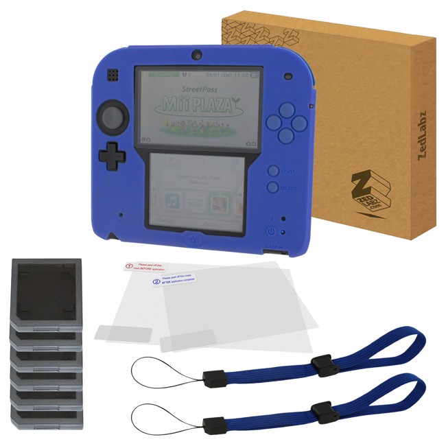 ZedLabz essentials kit for 2DS inc silicone cover, screen protectors, game cases&wrist straps-blue
