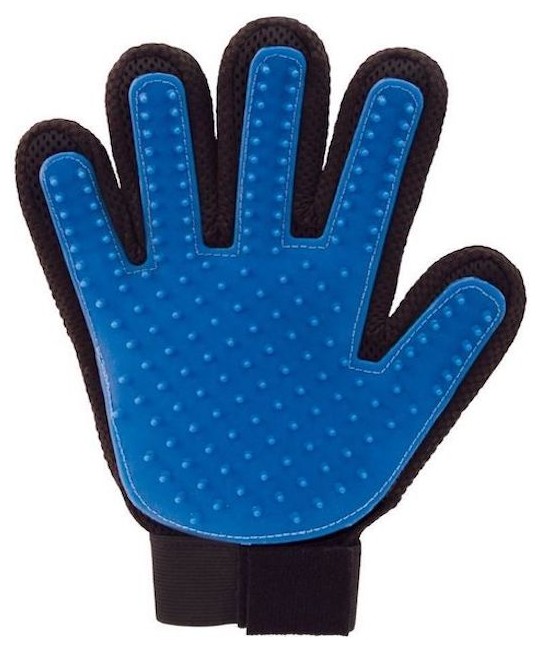 Pet Dog & Cat Grooming Brush Glove Removes Dirt, Hair & Massagers by Play Pets - Blue