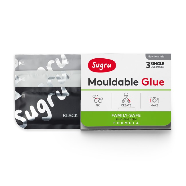 Sugru Mouldable Glue - Family-Safe - Skin-Friendly Formula - Black, White & Grey (3-pack)