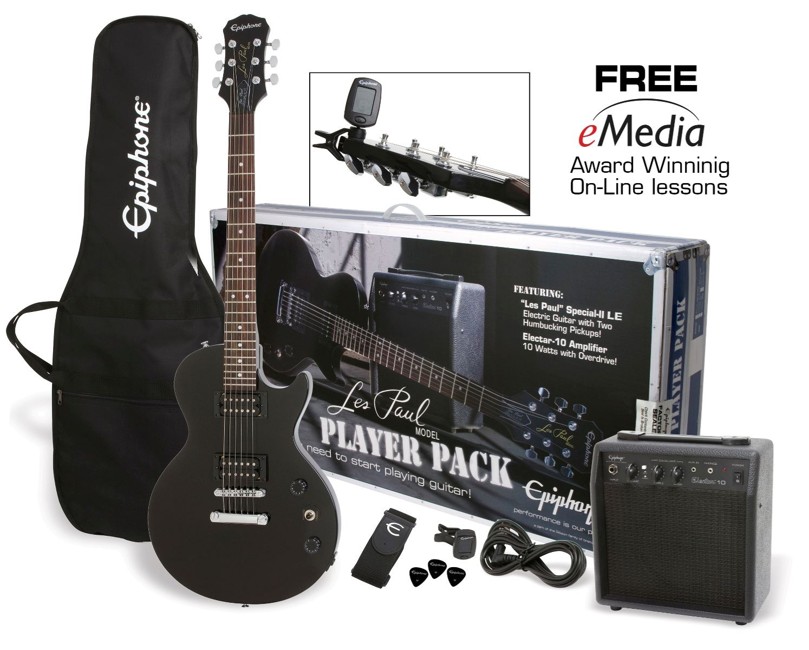 Epiphone Les Paul Player Pack - Elektrisk Guitar Start Pakke (Ebony)