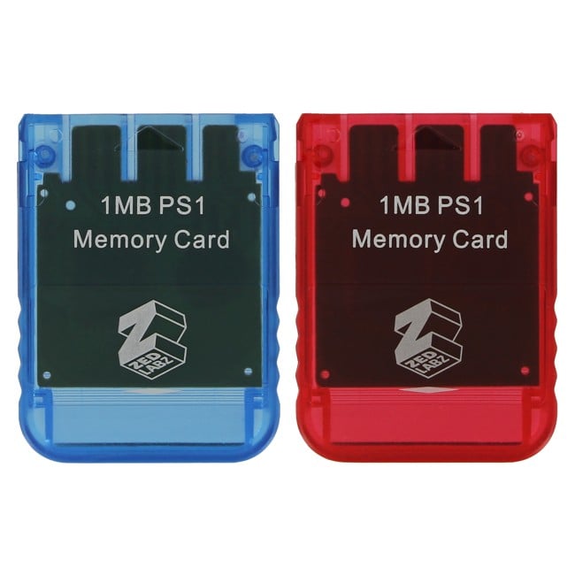 ZedLabz 1MB 15 block memory card for Sony PS1 PSX PlayStation one - PS2 compatible* - 2pk red & blue