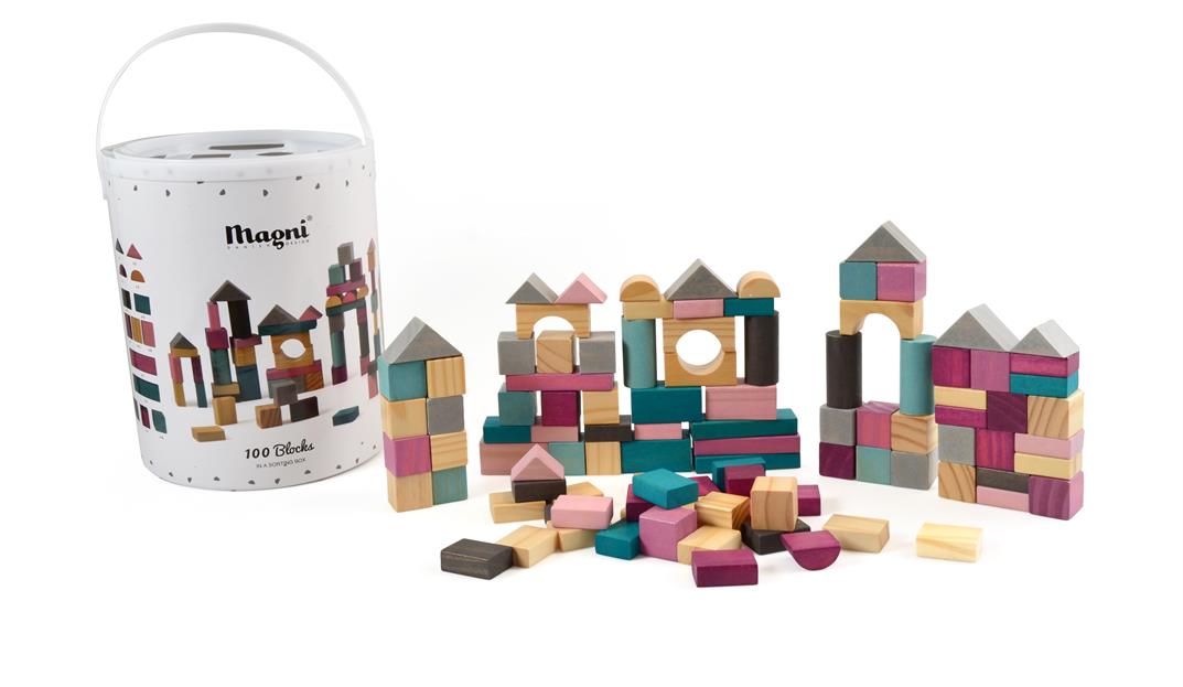 Magni - Wooden Building blocks, 100 pcs (2956) - Leker