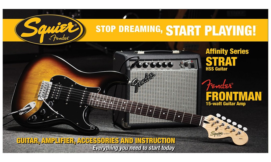Squier Affinity HSS Stratocaster - Elektrisk Guitar Start Pakke 2 (Brown Sunburst)
