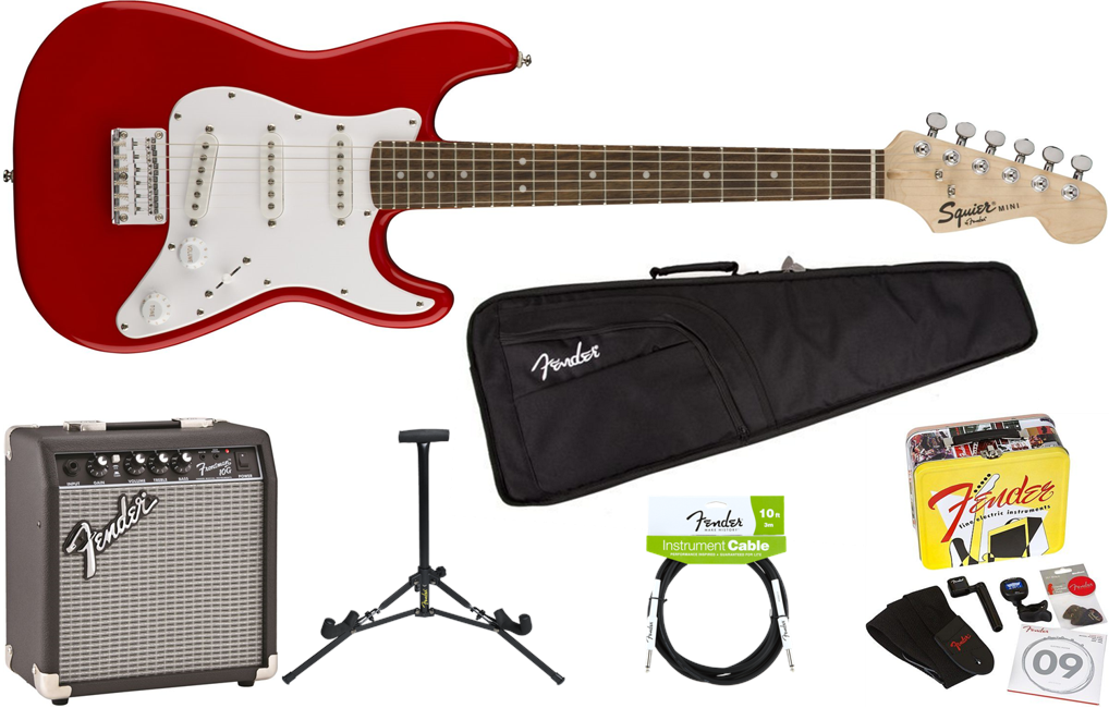 Squier By Fender - Mini Stratocaster V2 - 3/4 Str. - Elektrisk Guitar Start Pakke (Torino Red)
