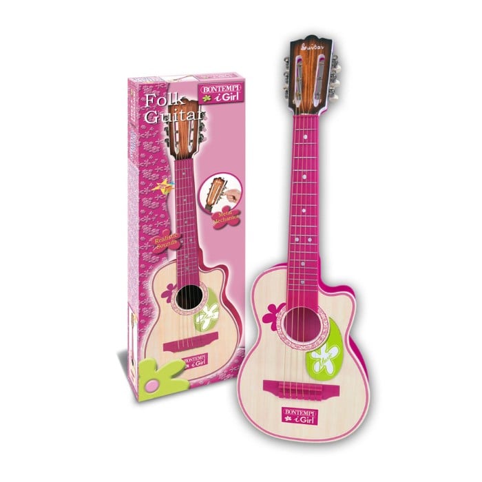 ​Bontempi - Pink Wooden Guitar with 6 strings, 70 cm (207071) - Leker