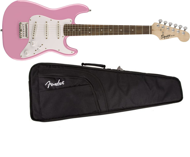 Squier By Fender - Mini V2 Stratocaster - Elektrisk 3/4 Guitar Inklusiv Gigbag (Pink)
