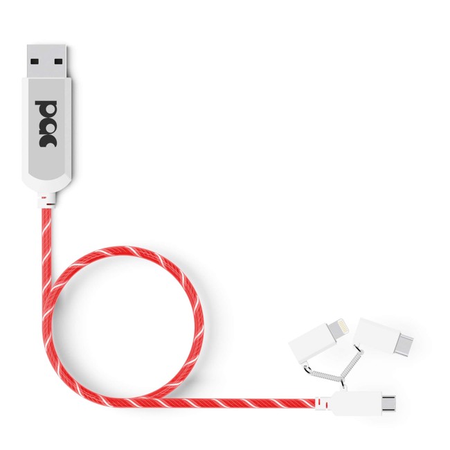 Poweraware PAC - Charging Cable 3in1 1m Red LED Illuminated Cable