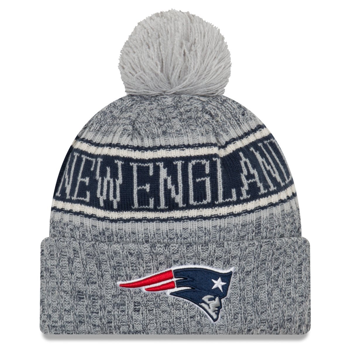 Women's New England Patriots New Era White 2023 Sideline Cuffed Knit Hat  with Pom