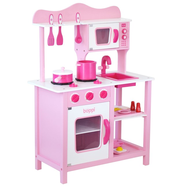 Boppi Pink Wooden 20 piece Toy Kitchen