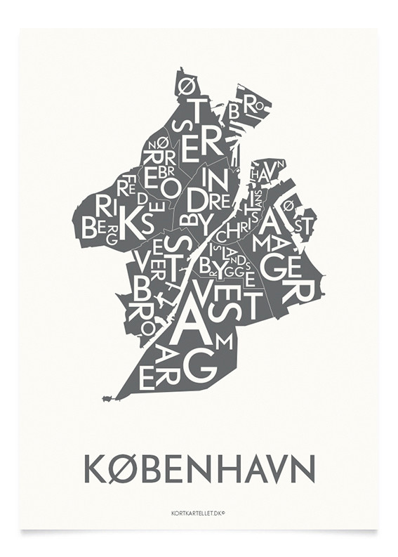 Kortkartellet - København Plakat 50 x 70 cm - Koksgrå