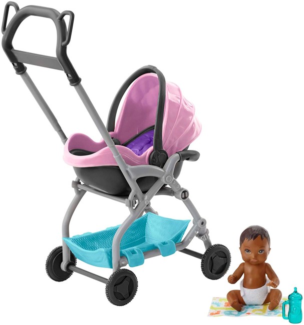 Barbie - Skipper Babysitter med Pink Klapvogn & Baby