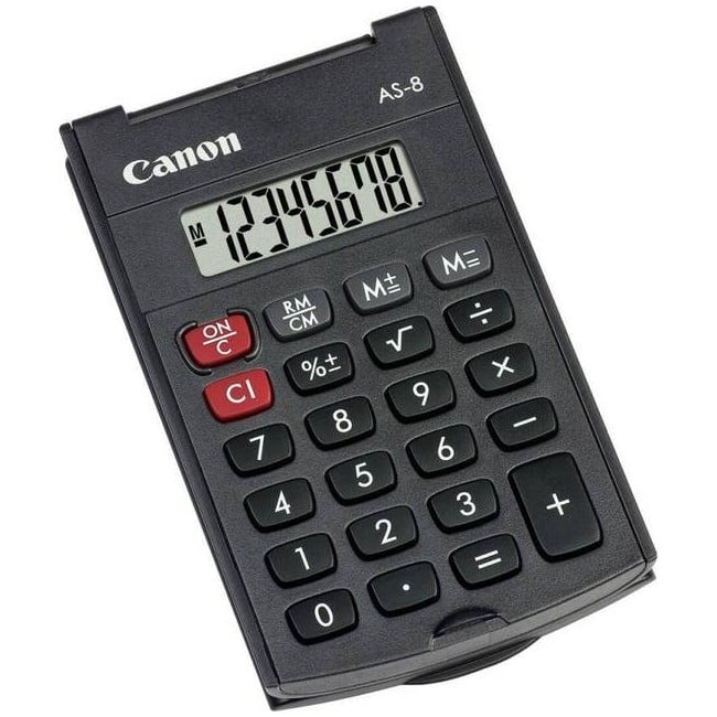 Canon - Simple Hand Held Pocket Calculator With Durable Flip Cover - Black (AS-8)