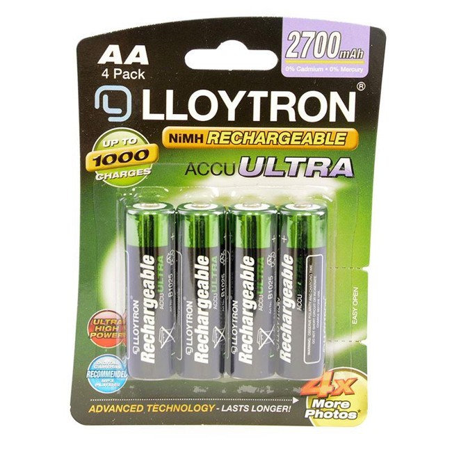 Lloytron AA 2700 mAh NIMH AccuUltra Battery Pack of 4 (Model No. B1025)