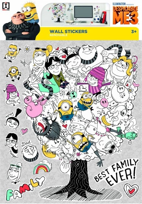 Minions Despicable 3 Family Tree - Wall Sticker - Multi