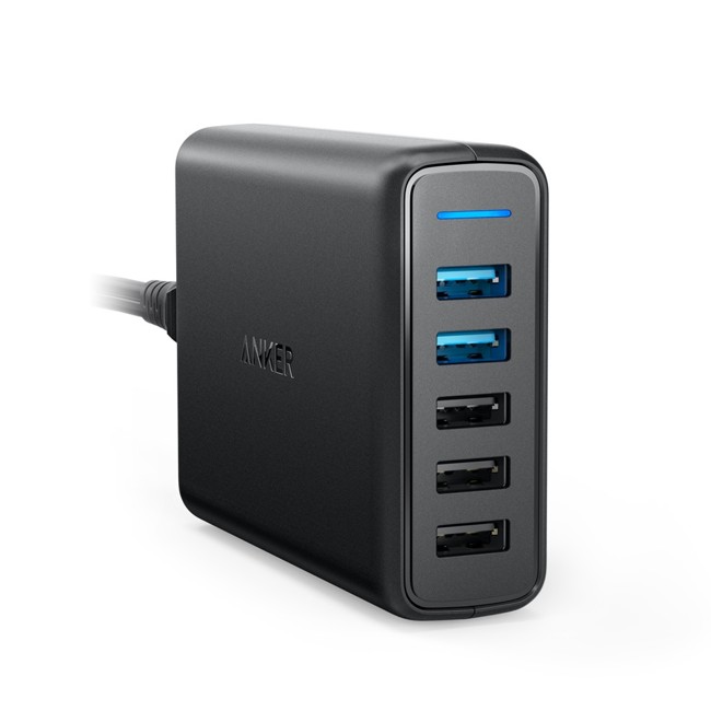 Anker PowerPort Speed 5-port USB Hub oplader, Quick Charge 3.0, Sort