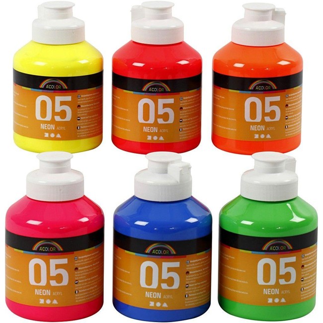 A-Color - Akrylmaling - Neon - (6 x 500 ml)