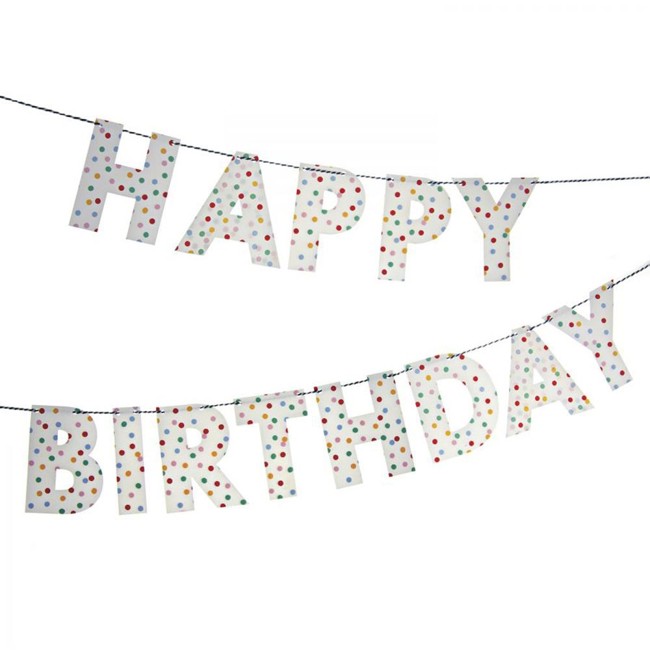 Happy Birthday Spotty Paper Bunting Garland 3m Birthday Decoration