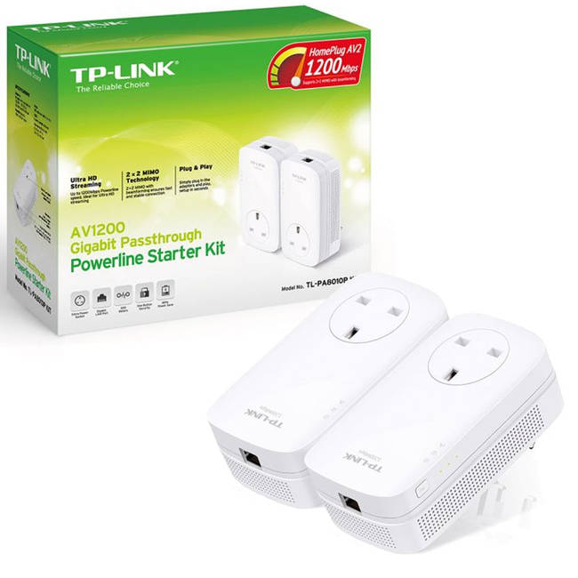 Up to 1200Mbps . Renewed TP-LINK TL-PA8010P KIT AV1200 Gigabit with Power Outlet Pass-through Powerline Adapter 