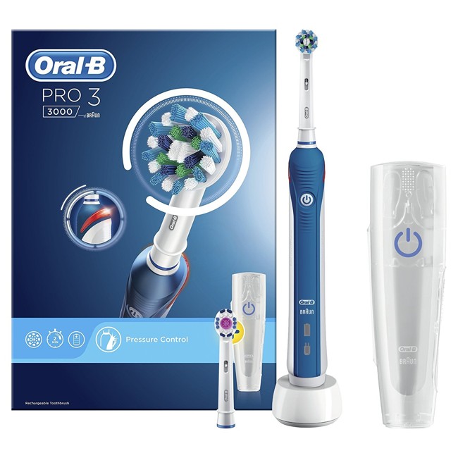 Oral-B Pro 3 3000 Cross Action Electric Rechargeable Toothbrush Powered by Braun
