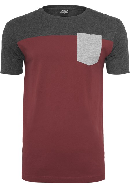 Urban Classics '3-Tone Pocket' T-shirt - Bordeaux / Charcoal / Grå