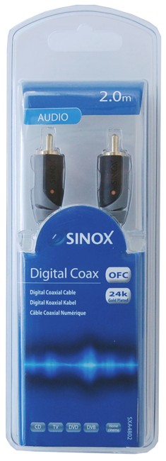 Sinox Coaxial Digitalkabel - 2,0 m, Grå/Sort