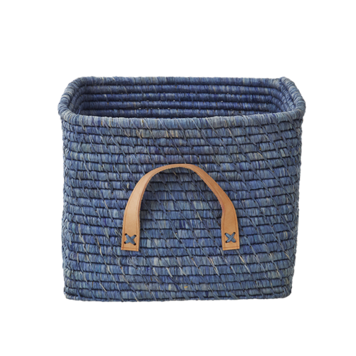 Rice - Small Square Raffia Basket with Leather Handles