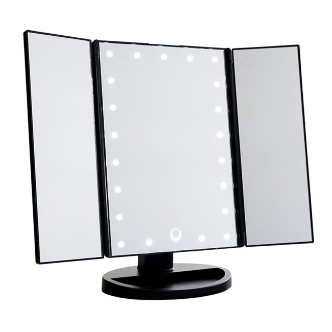 UNIQ® Hollywood Trifold Makeup Mirror With 21 LED Light Bulbs - Black