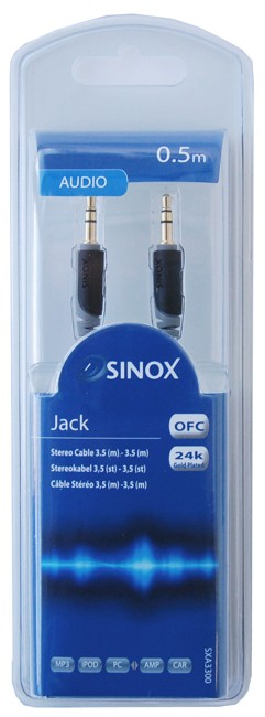Sinox 3,5 mm Minijack kabler - 0,5 m, Grå/Sort