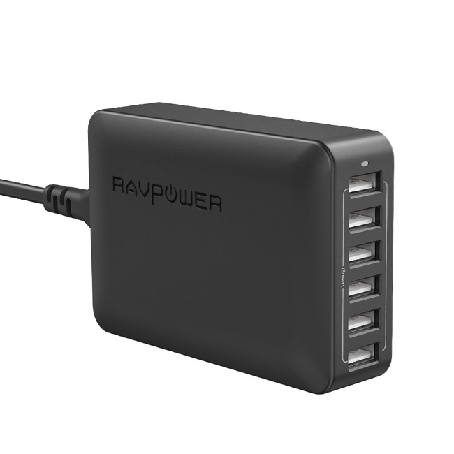 RAVPower 6-port USB Hub Oplader 60W & 12A, Sort
