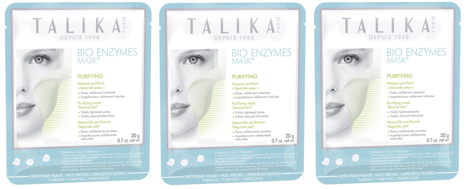 Talika -  Bio Enzymes Purifying Sheet Ansigtsmaske 3-Pak