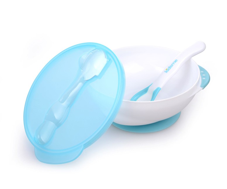 Kidsme - Dyb tallerken med sugekop og temperaturske - Sæt - Blå