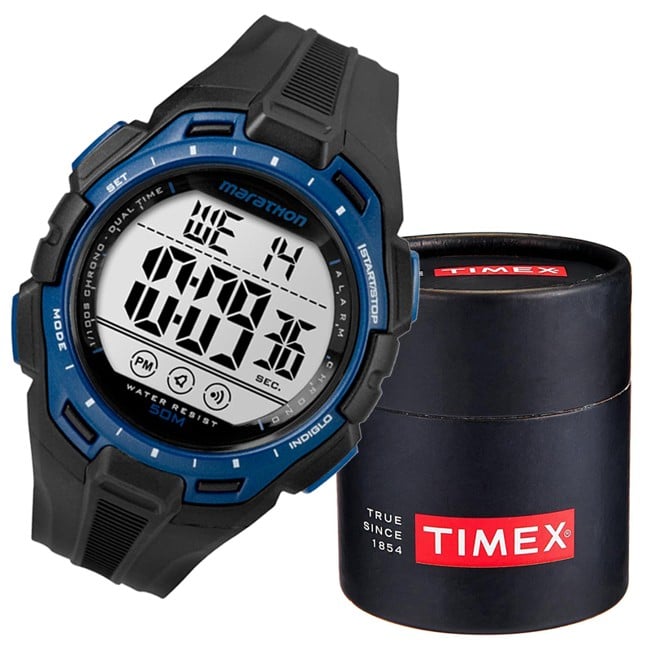 Timex Marathon Mens Watch with LCD Dial Digital Display and Resin Strap Blue