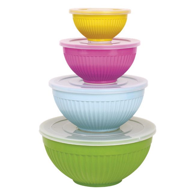 Rice - Melamine Bowls Set of 4 with Plastic Lid - Naughty Green Mix