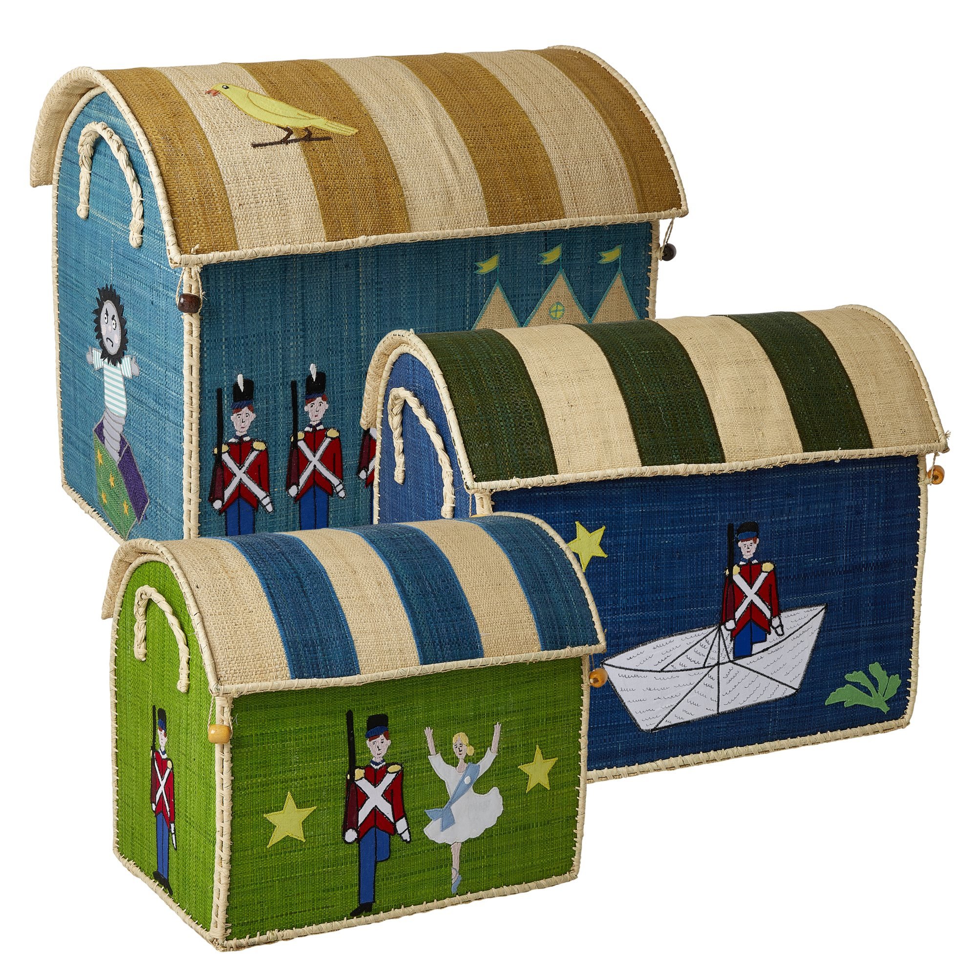 Rice - Large Set of 3 Toy Baskets with Tin Soldier Theme