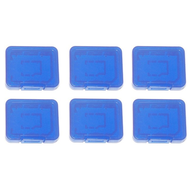 Individual tough plastic cases for SD SDHC SDXC & Micro SD memory cards semi transparent - 6 pack blue - Assecure