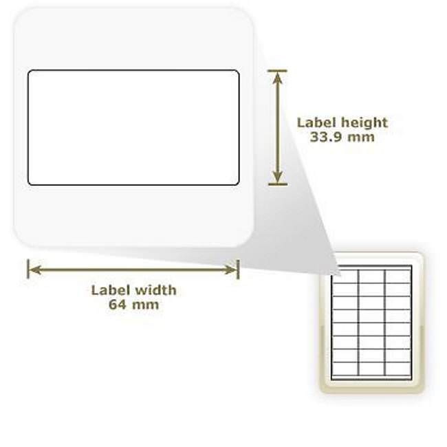 A4 Matte White 64 x 33.9mm Self Adhesive Peel-Off Sticky Address Labels - 24 Per Page - Pack of 100