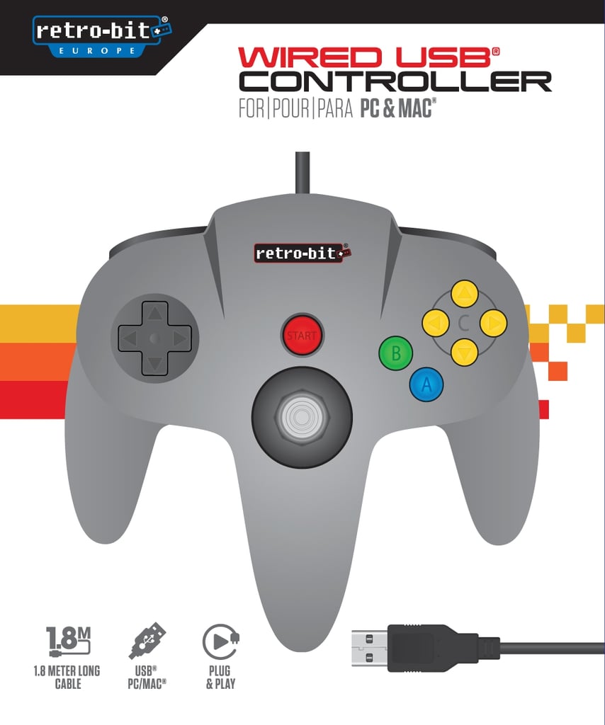 retrolink nintendo 64 classic usb enabled wired controller for pc and mac