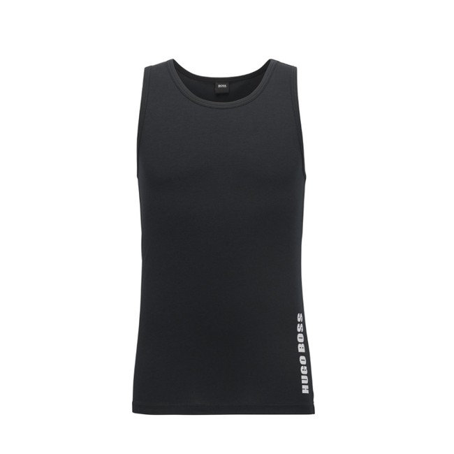Hugo Boss Tank Top Or Single Jersey With Low, Round Neck And Logo, Black