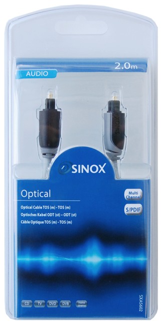 Sinox Optisk kabel - 2,0 m, Grå/Sort