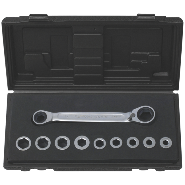 KS værktøjssæt med 10 skruenøgler m/dobbelt ring, 8-17 mm, m/kasse