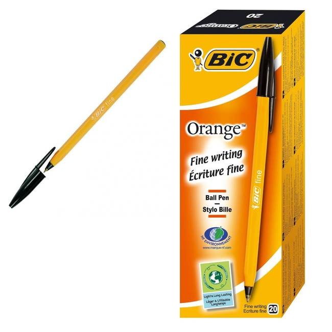 Bic Orange Fine Ball Point Pens - Black Ink - Box Of 20 (1199110114)
